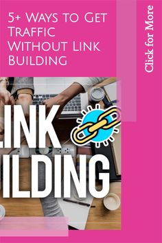 a pink cover with the words link building on it and people working at their laptops