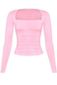 DETAILS: ♡ Long Sleeve ♡ Square Neckline ♡ Double Layered ♡ Soft & Buttery Fabric ♡ 96% Polyester & 4% Spandex HOW TO STYLE: Baby Pink Long Sleeve Top, Shein Pink Top, Cute Clothing Pieces, Pink Tops Outfit, Pink Back To School Outfits, Birthday Wishlist Clothes, Pink Out Outfits, Tops Rosas, Simple Preppy Outfits