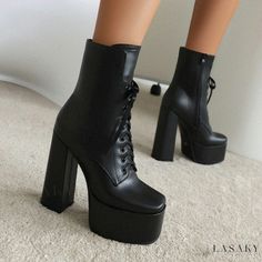 Lasaky - Waterproof Platform Chunky Heel Ankle Boots with Thick Soles and Martin Boot Silhouette White Stilettos, Boot Silhouette, Rough Heels, Chunky Heel Ankle Boots, Super High Heels, Platform Heels Chunky, Heel Ankle Boots, Mary Jane Pumps, Stiletto Sandals