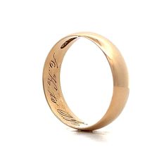 This antique Edwardian men's wedding band, crafted in 14 karat yellow gold measures 6.5 mm in width. A unique feature of this band is its original interior engraving, "A.K. to O.K. 7-12-10," adding a personal touch that reflects a story from the past. Engagement Ring Style Guide, Ring Style Guide, Platinum Rose Gold, Sapphire Solitaire, Engagement Ring Styles, Shop Engagement Rings, Mens Wedding Bands, Wedding Men, Pave Diamonds