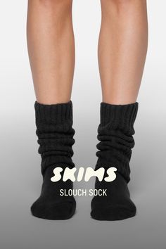 This thick and cozy cable knit slouch sock is warm, comfy, and oversized. | SKIMS Slouch Socks | Black | 6+ | Socks Scrunch Socks, Slouchy Socks, Mini Uggs, Slouch Socks, Christmas Cute, Thick Socks, Colorful Socks, All Pins, Style Me Pretty