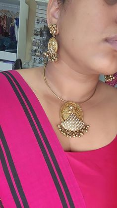 Brass alloy rajwadi polish Brass Necklace For Festive Diwali Occasion, Festive Brass Necklace For Puja, Bridal Brass Necklace With Meenakari For Festivals, Rodium Polish Gold Necklace Indian, Gold Necklace Set Rajasthani, Saree Dress, Vintage Bags, Ring Bracelet, Earring Necklace