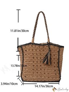 BirdinBag - Stylish Summer Beach Travel Bag with Tassel Decoration - Ideal for Vacations Paper Sizes Chart, Tassel Decoration, Bag With Tassel, Inch Bag, Brown Bag, Word Wrap, Brown Bags, Beach Travel, Bags Tote