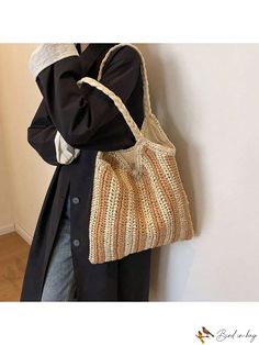 Bird in Bag - Womens Daily Khaki Woven Tote Bag Trendy Beige Satchel Beach Bag, Casual Cream Bag For Shopping, Casual Cream Shopping Bag, Trendy Brown Pouch Beach Bag, Casual Cream Hobo Bag For Shopping, Trendy Cream Tote Beach Bag, Casual Shoulder Bag Suitable As Gift Bag, Casual Gift Shoulder Bag, Casual Shoulder Gift Bag