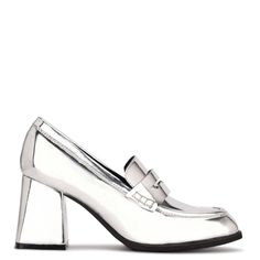 Zest Heeled Loafers - Nine West Silver Loafers, Heel Loafers, Shoes To Buy, Satchel Backpack, Winter 23, Loafer Sneakers, Fashion Is My Passion, Silver Mirror, Fashion 101