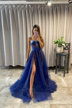 Royal Blue A Line Spaghetti Straps Sparkly Long Prom Dress Formal Evening Dress DMP201 Dark Blue Dress Long Elegant, Matric Dress, Prom Dresses Formal, Formal Evening Dress, Long Prom Dresses, Pretty Prom Dresses