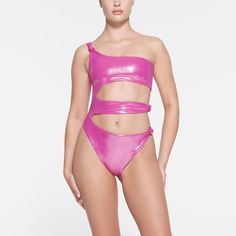 LIQUID SHINE SWIM KNOTTED ONE SHOULDER MONOKINI | LOLLIPOP Glamorous Summer Swimwear For Pool, Glamorous Summer Pool Swimwear, One Shoulder Swimwear For Beach Party, Summer Shimmer Swimwear For Poolside, One Shoulder Beach Party Swimwear, Shimmer Beachwear Swimwear For Pool, One-shoulder Swimwear For Beach Season Parties, One-shoulder Party Swimwear For Beach Season, Trendy Party Swimwear