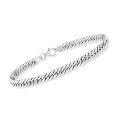 Ross-Simons - Italian 14kt White Gold Cuban-Link Bracelet. 7". On this bracelet, flat Cuban links tightly interlock to create a delicate, woven look in brightly polished 14kt white gold. Made in Italy. Lobster clasp, 14kt white gold Cuban-link bracelet. Elegant Sterling Silver Bracelets With Curb Chain, Classic Sterling Silver Curb Chain Bracelet, Formal Sterling Silver Link Bracelet With Curb Chain, Elegant Sterling Silver Curb Chain Bracelet, Elegant Sterling Silver Bracelet With Curb Chain, Elegant Silver Diamond Curb Chain Bracelet, Elegant Silver Diamond Bracelet With Curb Chain, Sterling Silver Curb Chain Bracelet For Formal Occasions, Elegant Formal Cuban Link Bracelet With Box Chain