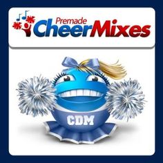 the logo for cheer mixes with a blue ribbon around it's neck and an image of