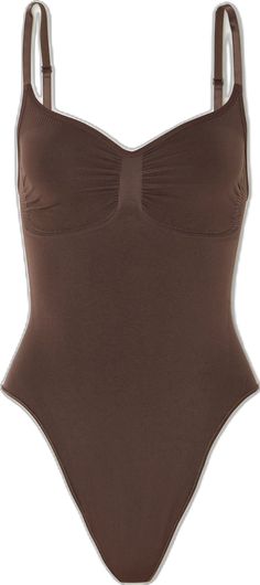 High Stretch Seamless Bodysuit, Stretch Bodysuit With Built-in Bra, Solid Fitted Bodysuit With Seamless Construction, Fitted Bodysuit With Seamless Construction, Seamless High Stretch Elastane Bodysuit, Solid Stretch Leotard With Lined Body, Solid Color Micro-elastic Bodysuit, Micro-elastic Elastane Bodysuit, Solid Micro-elastic Elastane Bodysuit