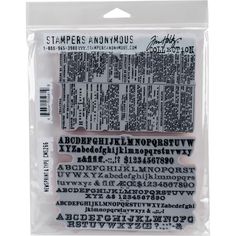 stampers anonymous's alphabets and numbers in plastic bag with black ink on white background