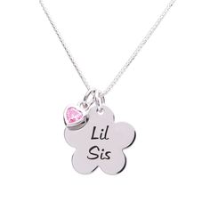 Sterling Silver Little Sister Daisy Necklace (BCN-Lil Sis-Daisy) Personalized Pink Necklaces For Best Friend Gift, Pink Hypoallergenic Necklace For Mother's Day, Personalized Pink Charm Necklaces For Birthday Gift, Personalized Flower Pendant Charm Necklace As Gift, Personalized Flower Pendant Charm Necklace For Gift, Personalized Flower-shaped Charm Necklaces For Gifts, Cute Flower Shaped Jewelry For Mother's Day, Mother's Day Gift Flower Pendant Charm Necklace, Birthday Hypoallergenic Flower Jewelry