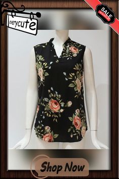 Vintage V Neck Floral Print Blouse Shirt Sleeveless Chiffon Blouse Spring Sleeveless Chiffon Blouse, Elegant Sleeveless Chiffon Blouse, Spring Chiffon Sleeveless Blouse, Elegant Floral Print Sleeveless Blouse, Elegant Sleeveless Blouse With Floral Print, Chic Sleeveless Chiffon Blouse, Elegant Sleeveless Chiffon Top, Black Sleeveless Blouse With Floral Print, Casual Sleeveless Workwear Blouse