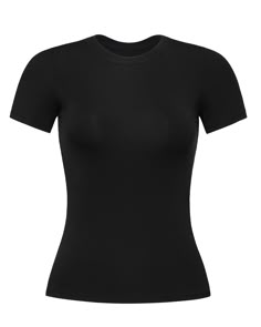 black T Shirt Crop Top, Basic Shorts, T Shirt For Women, Workout Tee, Short Sleeves, Slim Fit, Crew Neck, T Shirts For Women, Crop Tops