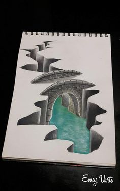 a drawing of a bridge with water coming out of it