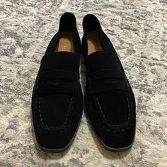 Brand New, Rich Black Suede Loafers. Super Soft Suede And Very Comfortable. Black Suede Moccasins For Workwear, Business Black Suede Loafers, Classic Black Suede Slip-ons, Black Suede Moccasins For Fall, Black Suede Loafers For Business Casual, Black Suede Pointed Toe Loafers, Black Pointed Toe Suede Loafers, Black Suede Loafers With Round Toe, Black Suede Closed Toe Loafers