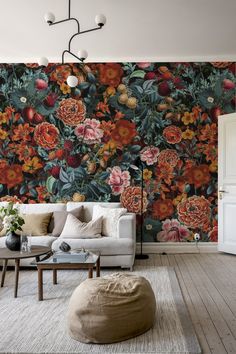 Image of Exotic Garden Night XXIV Wallpaper on HappyWall Cottage Core Office, Baroque Flowers, Abstract Wall Murals, My First House, Mini Office, Witch Garden, Office Store, Garden Wallpaper, Midnight Garden