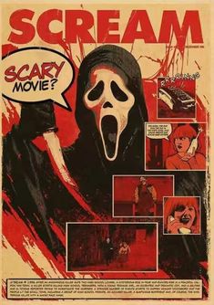 an advertisement for scream movie, with the words scream in red and black on it