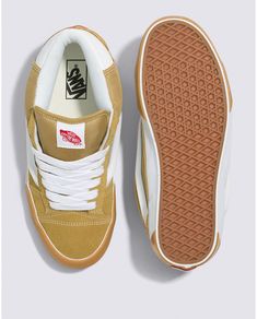 Vans Retro Low-top Skate Shoes, Retro Brown Sneakers For Skateboarding, Retro Mid-top Skate Shoes With Gum Sole, Retro Vans Sneakers, Retro Vans Skate Shoes With Rubber Waffle Outsoles, Retro Skate Shoes With Round Toe For Sports, Retro Skate Shoes With Contrast Sole For Streetwear, Retro Vans Skate Shoes With Gum Sole, Retro Round Toe Skate Shoes For Sports