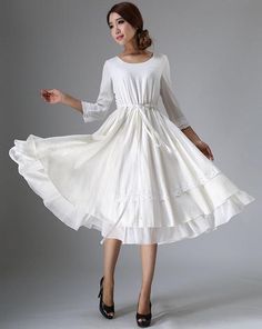 Cream Tea Length Dress For Summer, Cream Tea Length Summer Dress, Cream Tea-length Summer Dress, Flowy Off White Dress With Lace Trim, Elegant Spring Dresses For Beach Wedding, Flowy Off-white Dress With Lace Trim, Elegant Dresses For Beach Wedding In Spring, Elegant Spring Beach Wedding Dresses, Elegant Beach Wedding Dresses For Spring