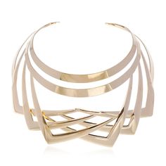 PRICES MAY VARY. 1.Gold choker necklace for women, futuristic jewelry design: This statement necklace belongs to the future, hollow out metal, the lines are staggered, abstract and orderly. Bold and novel design, a symbol of advance, freedom, bold, but still in order. Is a rich punk and aesthetic gold choker for women, men. 2.Cuff bib collar jewelry necklace, statement necklace for women,suitable for plus size or small size neck, length 32cm + 9cm (12.6inch + 3.54inch), light weight 78 g / 2.5 O Rose Gold Choker Necklace, Futuristic Jewelry, Rose Gold Choker, Gold Costume Jewelry, Ring Aesthetic, Jewelry Prom, Silver Jewelry Accessories, Gold Costume, Aesthetic Gold