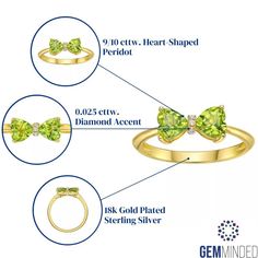 You'll love accessorizing any look with this gorgeous 18k gold plated sterling silver heart-shaped peridot and diamond accented ring. You'll love accessorizing any look with this gorgeous 18k gold plated sterling silver heart-shaped peridot and diamond accented ring.Click on this JEWELRY & WATCHES GUIDE to learn about fit, styles, materials and more! Width: 6 mm Metal: sterling silver Plating: 18k gold Finish: polished Packaging: boxedSTONE DETAILS Stone type: peridot Total weight: 9/10 ct. Shap Green 14k Gold Heart Jewelry, Fine Jewelry Lime Green Birthstone, Green Heart-shaped 14k Gold Jewelry, Lime Green Birthstone Jewelry For Anniversary, Anniversary Lime Green Birthstone Jewelry, Peridot Jewelry With Gemstone Accents For May Birthstone, Peridot Gemstone Jewelry For May Birthstone, Anniversary Peridot Jewelry With Diamond Accents, Fine Jewelry Lime Green Gemstone