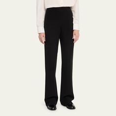 Giorgio Armani cady striaght-leg pants  Mid-rise; sits high on hip Full length Semi-fitted  Silk Dry clean Made in Italy Elegant Wide-leg Pants For Business Casual, Elegant Tailored Wide Leg Pants With Straight Hem, Elegant High-waisted Elastane Pantsuit, Elegant Wide Leg Office Pants, Elegant Straight Pants For Business Casual, Elegant Tailored Wide-leg Pants, Elegant Wide Leg Elastane Pantsuit, Elegant Formal Pantsuit With Straight Hem, Elegant Straight Leg Bottoms For Evening