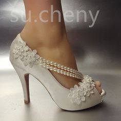 su.cheny -8/10 cm heel Pearl white ivory silk lace open toe Wedding Bridal shoes | eBay Gorgeous Shoes Wedding, Wedding Shoes Beach, Elegant Lace Open Toe Wedding Shoes, Elegant White Lace Wedding Shoes, Elegant White Open Toe Wedding Shoes, Cream Open Toe Shoes For Wedding Guest, Elegant Wedding Shoes Brides, Pearls Heels, Elegant Wedding Shoes