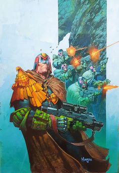 Jim Murray Judge Dredd Cover Painting Retaliatory Strike! Comic Art Dredd Comic, Judge Dredd Comic, 2000ad Comic, Marvel Comics Superheroes, Arte Cyberpunk, Film D'animation, Bd Comics, Comic Book Covers, Superhero Comic