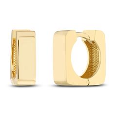 High polished square tubes are fashioned into chunky squares in these classic women's huggie earrings. Fashioned in 14K yellow gold, the earrings secure in place with hinged backs. Classic Museum, Jared The Galleria Of Jewelry, Huggie Earrings, Clothes Shopping, Huggies Earrings, S Oliver, Push Button, Sapphire Crystal, Chronograph Watch