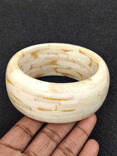 "You will receive One Ethically Sourced Natural Bufalo Horn Bone Jewelry Bone Bangle Bracelet Handcrafted Vintage Style Antique Look Designer Fashion Jewelry Gift. Bangle Width: 1.5 inches Inner Diameter : 2.7\" Bangle Weight:  176 Gram  Many thanks for you visit my store ♥ if you have any question please contact us. For wholesale Price Please Convo me. You can order different items as many you like ." Beige Bangle Bracelets As Gift, Cream Bangle Bracelets As Gift, Cream Bangle Bracelet As Gift, Cream Bangle Bracelets For Gifts, Cream Bangle Bracelet For Gift, Beige Bangle Bracelet For Gift, Handmade Cream Bangle Jewelry, Handmade White Wristlet, Bohemian Cream Bangle Bracelet