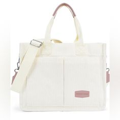 Fabric Type Corduroy Origin Imported Closure Type Magnetic Magnetic Closure,Removable Strap Crossbody Bag. Tote Bag Has Large Capacity And Can Store Large Items Such As Laptops And Books. White Cotton Shoulder Bag For Errands, Casual White Shoulder Diaper Bag, White Large Capacity Diaper Bag For Daily Use, White Shoulder Bag With Adjustable Handle For School, Everyday White Satchel Diaper Bag, White Diaper Bag With Adjustable Strap, White Cotton Satchel Bag, White Shoulder Diaper Bag For Everyday Use, White Canvas Diaper Bag For Daily Use