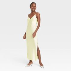 Women's Midi Slip Dress - A New Day™ : Target V-neck Slip Dress For Summer Loungewear, Summer Midi Length Slip Dress For Brunch, Fitted Slip Dress For Spring Brunch, Fitted Slip Dress For Brunch In Spring, Spring Midi-length Lined Slip Dress, Fitted Slip Dress For Summer Brunch, Fitted Summer Slip Dress For Brunch, Spring Lined Slip Sundress, Casual Summer Slip Dress For Date Night