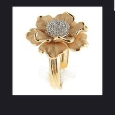 Beautiful 18k Gold Plated Flower Ring With Tiny Cz's In The Center. The Ring Is Very Shiny And Brilliant. Perfect As A Gift Or For Yourself. Nwt Gold Flower Ring With Diamond Accents, Elegant Flower Shaped Ring With Prong Setting, Diamond Flower Ring With Diamond Accents, Flower Ring With Diamond Accents For Anniversary, Yellow Gold Flower-shaped Cubic Zirconia Rings, Elegant Flower Ring With Prong Setting, Gold Diamond Flower Promise Ring, Yellow Gold Cubic Zirconia Rings In Flower Shape, Gold Diamond Flower Ring For Anniversary