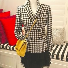 So Stylish With Black Outfit.Never Worn. Black Houndstooth Blazer For Spring, Fall Gingham Blazer For Work, Fitted Gingham Blazer For Fall, White Houndstooth Outerwear For Office, White Houndstooth Blazer For Workwear, White Houndstooth Blazer For Work, Fall Gingham Blazer For Workwear, Chic Houndstooth Outerwear For Spring, White Houndstooth Blazer In Chic Style