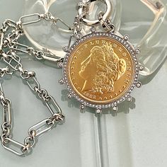 Silver Chain Coin Necklace-Silver Multi Link Chain-Gold Reproduction M - Vanessadesigns4u Gold Coin Pendant, Silver Coin Necklace, Sterling Necklace, Peace Dollar, Book Photo, The Little Black Dress, Dollar Coin, Outfit Jeans, Photo Locket