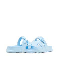 Crafted with high-quality EVA material, the Madden Girl Darling sandals offer a lightweight and durable design that ensures long-lasting wear. Light Blue Synthetic Flat Flip Flops, Light Blue Flat Flip Flops For Summer, Light Blue Synthetic Open Toe Slides, Light Blue Casual Beach Sandals, Light Blue Flat Slides For The Beach, Light Blue Slides For Beach, Light Blue Flat Slides For Beach, Light Blue Flat Slides For Spring, Light Blue Open Toe Sandals For Summer