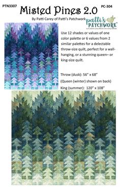 the finished quilt pattern for misted pines 2 0, which includes two rows of trees