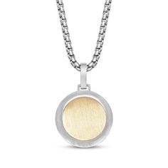 Take your style in a new direction with this distinctive compass necklace. Stainless steel with yellow ionic plating The disc pendant features a silver compass design over a brushed yellow inlay 24-inch box chain with lobster clasp Modern Engraved Round Necklace, Modern Round Engraved Necklace, Modern Engraved Necklace, Modern Engraved Round Pendant Necklace, Stainless Steel Jewelry With Coin Pendant, Minimalist Round Necklace With Compass Design, Modern Necklace With Box Chain, Minimalist Round Compass Necklace, Gold Compass Design Necklace In Stainless Steel