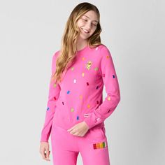 Part of the JCPenney x HARIBO limited-time collection, this juniors sweater has a fitted silhouette and embellished with colorful gummy bears along the front. Crafted from soft pink knit and features a crew neckline, long sleeves, ribbed trims, and an embroidered logo at the front hem. Pair it with the collections pull-on fleece pants for a complete look.Features: Easy To Remove, EmbroideredClosure Type: Pullover HeadFit: FittedNeckline: Crew NeckSleeve Length: Long SleeveSleeve Style: Fitted Sl Playful Relaxed Fit Winter Tops, Playful Relaxed Fit Tops For Winter, Playful Crew Neck Sweater With Ribbed Cuffs, Playful Long Sleeve Sweatshirt For Spring, Playful Winter Tops With Ribbed Cuffs, Playful Crew Neck Tops With Ribbed Cuffs, Playful Spring Sweatshirt For Loungewear, Playful Spring Loungewear Sweatshirt, Playful Pink Loungewear Sweater