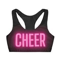 Girls' sports bras with a racerback help the wearer stay comfortable while playing sports in gym class. These come in four sizes with an elastic band for adjustability. They're seamless and won't scrape the skin during movement.  .: Material: 82% polyester, 18% spandex .: Medium fabric (7.5 oz /yd² (250 g/m .: Thread color automatically matched to design .: Runs true to size .: Racerback  .: Sewn in label .: Assembled in the USA from globally sourced parts Sporty Stretch Crop Top For Cheerleading, Pink Breathable Sports Bra For Sports Events, Pink Breathable Sports Bra, Sporty Fitted Crop Top For Cheerleading, Pink Sports Bra For Sports Events, Cheerleading Sportswear For Sports Season, Pink Athleisure Activewear For Cheerleading, Light Exercise Racerback Sports Bra, Black Stretch Activewear For Cheerleading