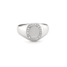 Pave Signet Ring Formal Diamond White Signet Ring With Pave Setting, Luxury Diamond Cut Round Signet Ring, Luxury Silver Signet Ring With Pave Setting, Diamond Signet Ring For Wedding, Fine Jewelry, Luxury Diamond Signet Ring With Round Cut, Diamond Signet Ring, Brilliant Diamond, Womens Engagement Rings, Round Brilliant Cut Diamond