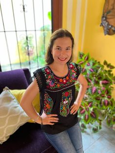 Beautiful Mexican blouse with floral style hand embroidery and lace details on the cuff. Each blouse is embroidered by hand and they are unique pieces so colors may vary. Mexican textile art has centuries of history and creativity throughout the country. Mexico is recognized as one of the leading countries with a beautiful artistic production in the textile world, miraculous hands of talented artisans from different states of the country create stunning embroidery clothing, and various items. #Oaxaca #Chiapas We ship anywhere in the word, from Tepic, Nayarit,  mx. Made by artisans from Oaxaca, Mx We recommend washing by hand with cold water, tender in the shade, to better preserve the original color. Bohemian Top With Multicolor Embroidery, Cotton Blouse Piece With Multicolor Floral Embroidery, Cotton Blouse With Embroidered Neckline For Festival, Spring Embroidered Multicolor Blouse Piece, Traditional Spring Blouse With Embroidered Neckline, Traditional Embroidered Neckline Blouse For Spring, Traditional Blouse With Embroidered Neckline For Spring, Bohemian Blouse With Embroidered Hem For Festivals, Multicolor Embroidered Cotton Blouse Piece