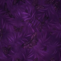 a purple background with butterflies and leaves