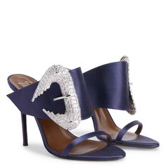 Satin mules with a large embellished crystal buckle and stiletto heel. Preppy Luxury, Carrie Bradshaw Style, Modern Preppy, Shoes Heels Classy, Cute Shoes Heels, Dana Point, Fun Heels, Heels Classy, Gorgeous Shoes