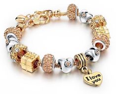 Austrian Crystal Frienfship Charm Bracelet Tiffany Charm Bracelet, Travel Charm Bracelet, Charms Pandora, Luxury Bracelet, Snake Chain Bracelets, Gold Charm Bracelet, Gold Bracelet For Women, A Bracelet, Gold Plated Bracelets