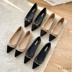 Lasaky - Low Heel Slippers for Everyday Wear Pointed Flats Shoes, Diy Vetement, Chanel Inspired, Pointed Flats, Heel Slippers, Low Heel Shoes, Pointed Toe Flats, Spring And Autumn, Casual Shoes Women