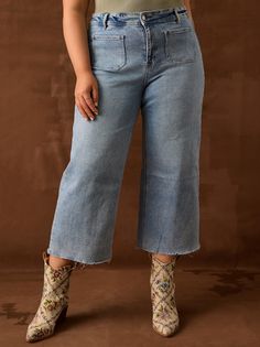 Benny Wide Leg Jeans in Light Wash | Arula Medium Wash Wide-leg Cropped Jeans With Five Pockets, Wide Leg Medium Wash Cropped Jeans For Fall, Mid-rise Dark Wash Wide Leg Pants For Fall, High Rise Denim Flare Jeans For Casual Wear, High Rise Denim Flare Jeans For Elevated Casual, Spring Flare Jeans With Patch Pockets In Dark Wash, Spring Dark Wash Flare Jeans With Patch Pockets, Straight Leg Flare Jeans For Elevated Casual Look, Medium Wash Wide Leg Cropped Jeans For Fall