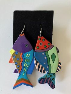 Unbranded Womens Lightweight Wood Multi Color Fish Shaped Collectible Earrings | eBay Abstract Ideas, Art Earrings, Love Animals, Fish Shapes, A Hook, Drop Dangle Earrings, Wooden Earrings, Made Of Wood, Easy Wear