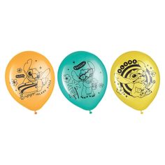 three balloons with cartoon characters on them